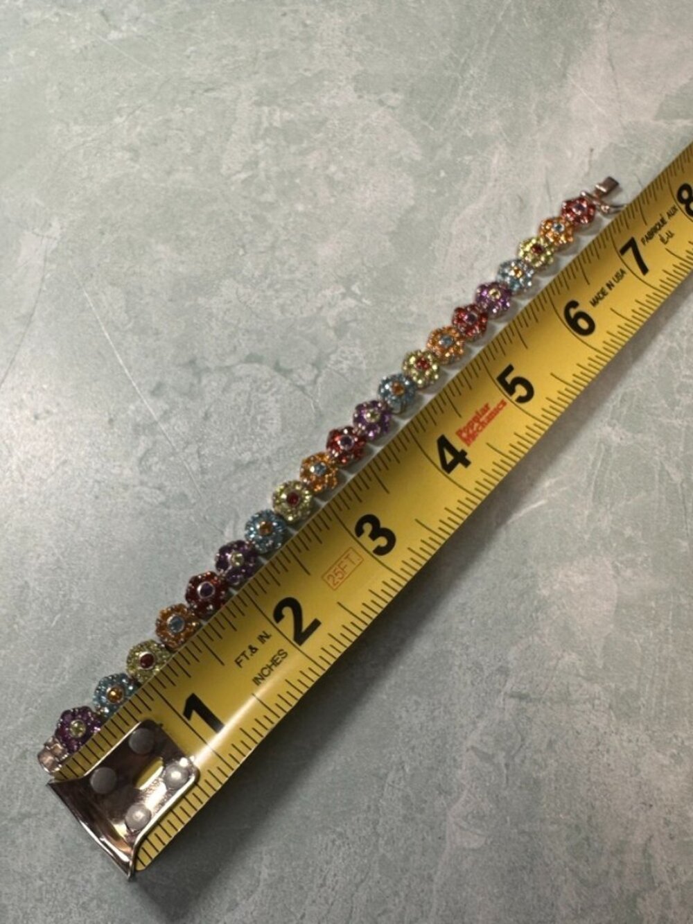 Suzanne Somers .925 Sterling Silver Multicolor Gemstone Flower Tennis Bracelet - Picture 2 of 6